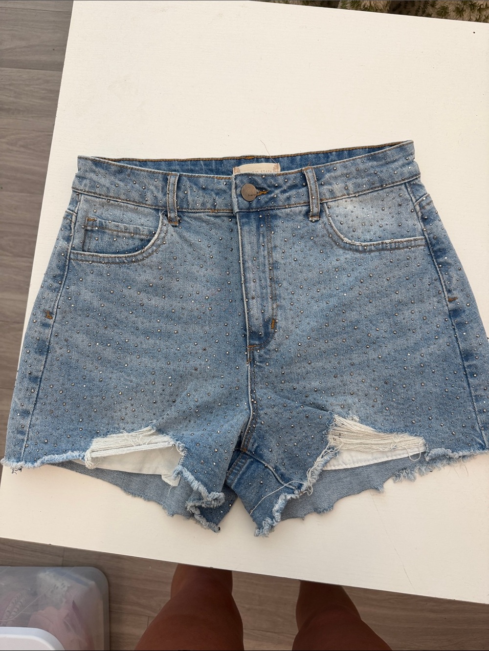 Altar'd State Light Blue Studded Distressed High-Rise Denim Shorts